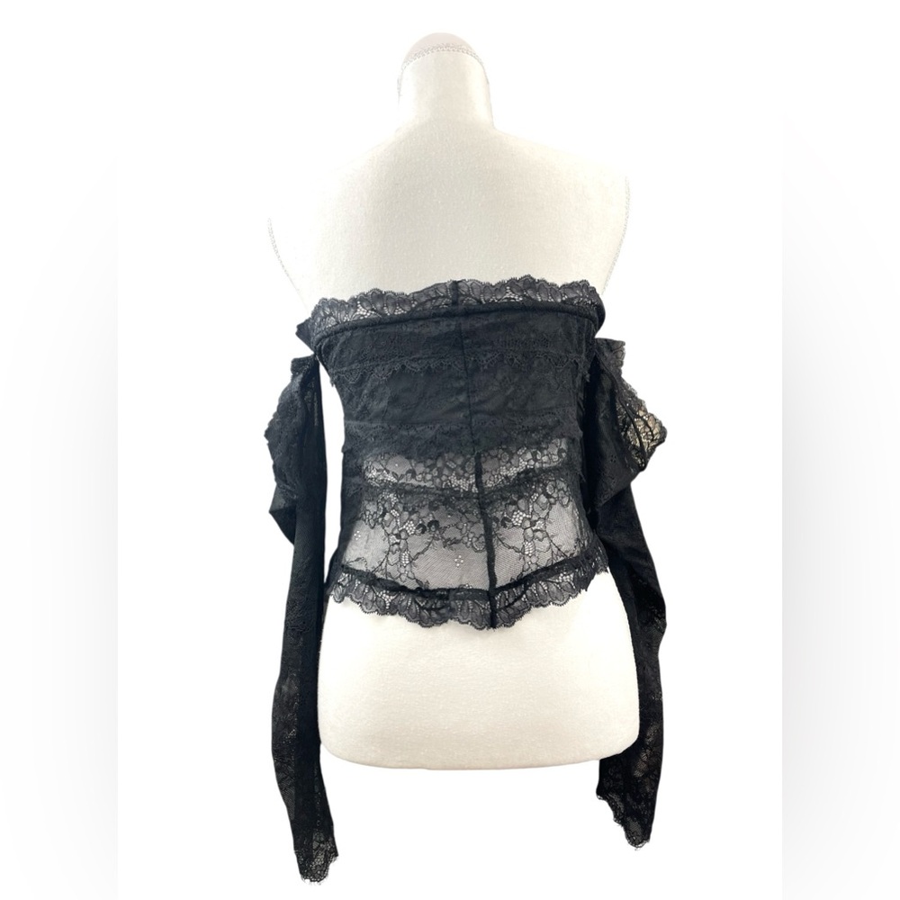 GUESS Zendai Off Shoulder Long Sleeve Lace Black Crop Top Dark Feminine Witchy - Picture 6 of 15